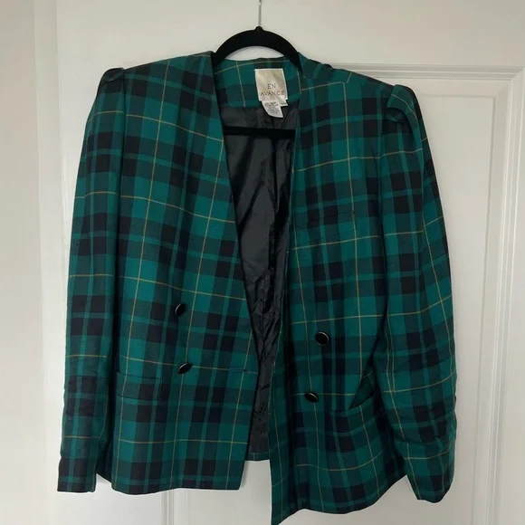 Vintage green plaid, double breasted blazer - Picture 3 of 3